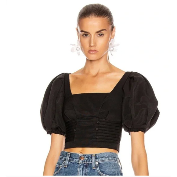 Self-Portrait Ottoman Square Neck Open Back Top Black Size 0 EUC - Picture 2 of 9